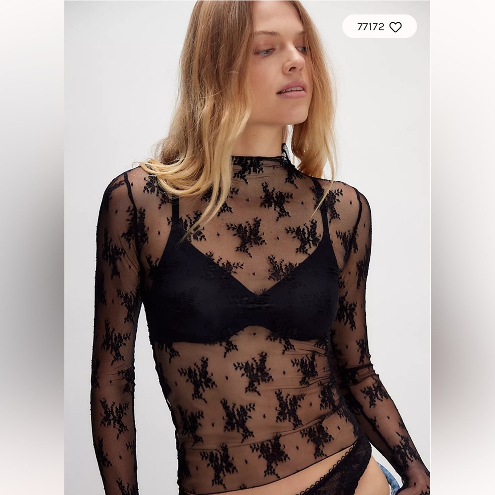 Free People Black Sheer Lace Top